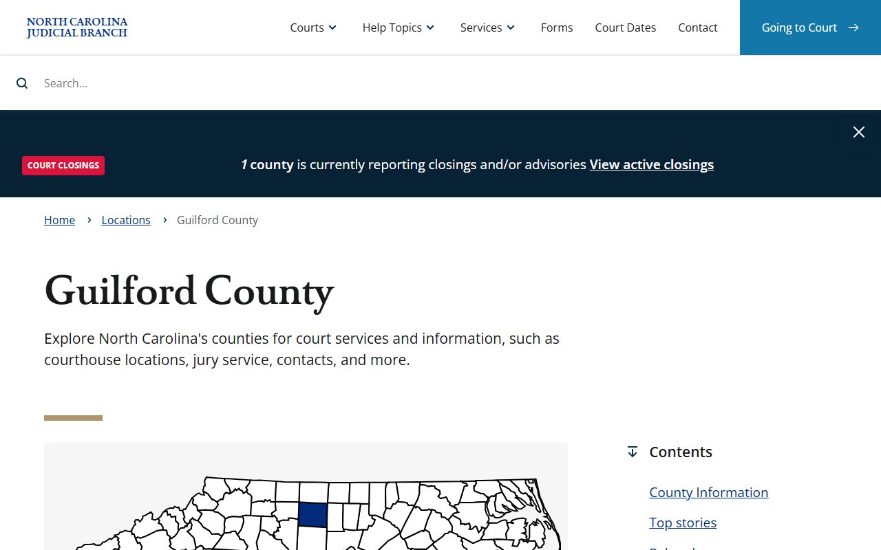 North Carolina Judicial Branch Guilford County page for court records and calendars