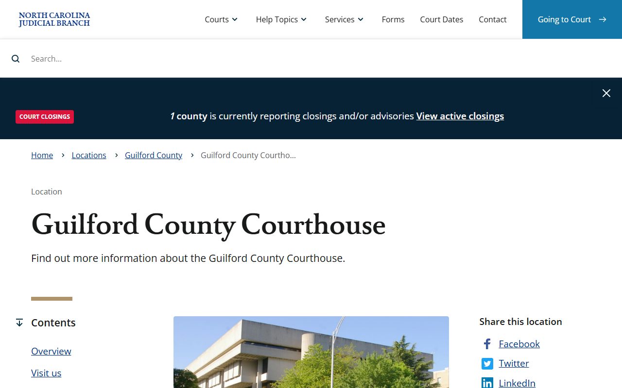 Guilford County Greensboro courthouse location page for court records