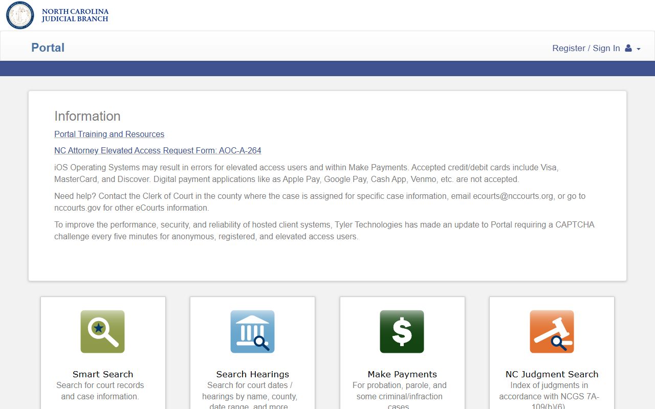 North Carolina eCourts Portal used to search Guilford County court records