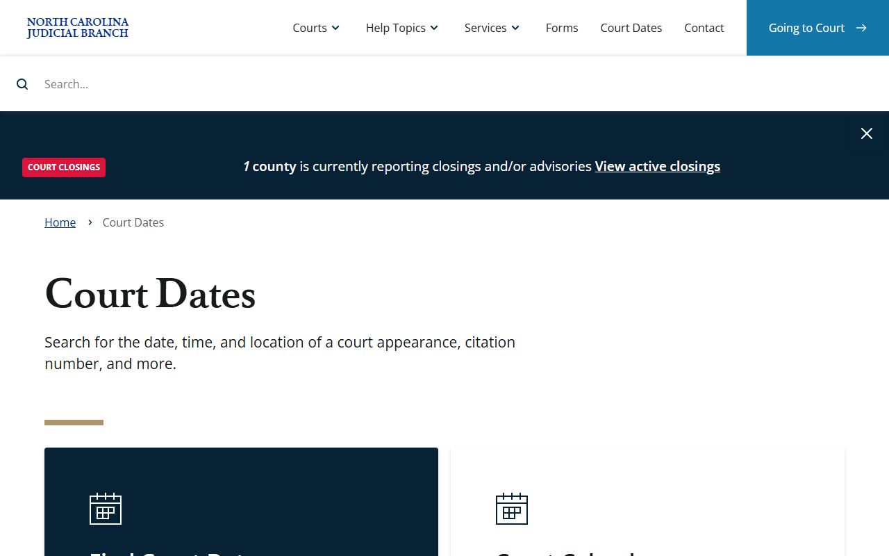 North Carolina court date search for Guilford County hearings