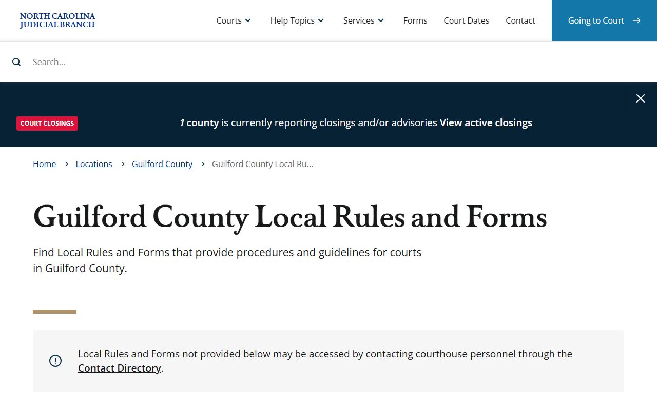 Guilford County Clerk of Superior Court local rules and forms