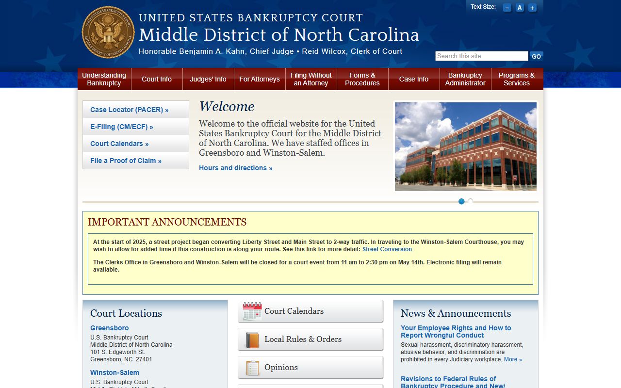 U.S. Bankruptcy Court Middle District of North Carolina for Guilford County court dockets