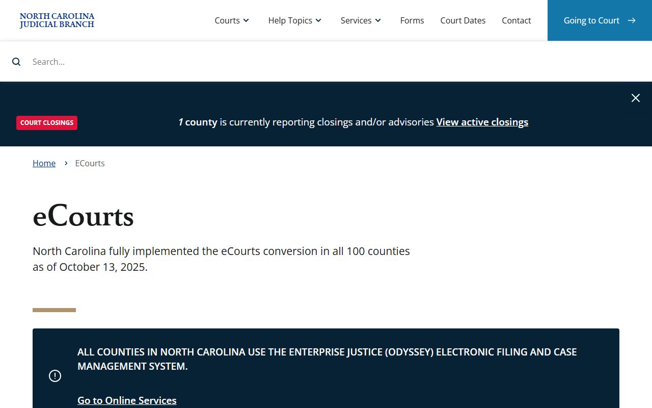 North Carolina eCourts overview for Guilford County court records search