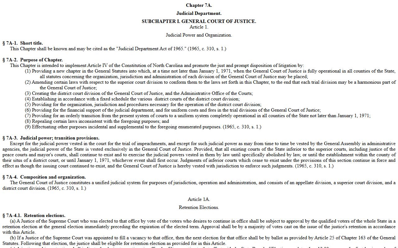 Chapter 7A court statutes behind Guilford County Superior Court