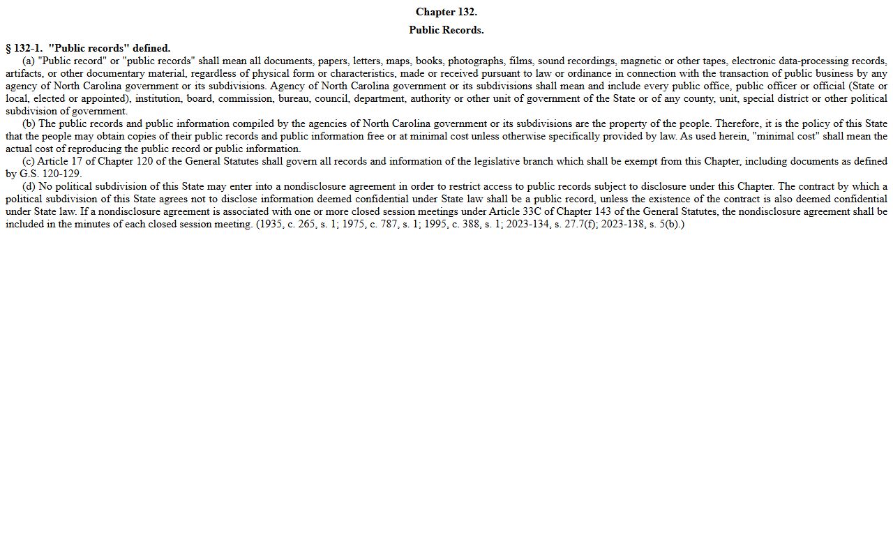 North Carolina public records definition statute for Guilford County
