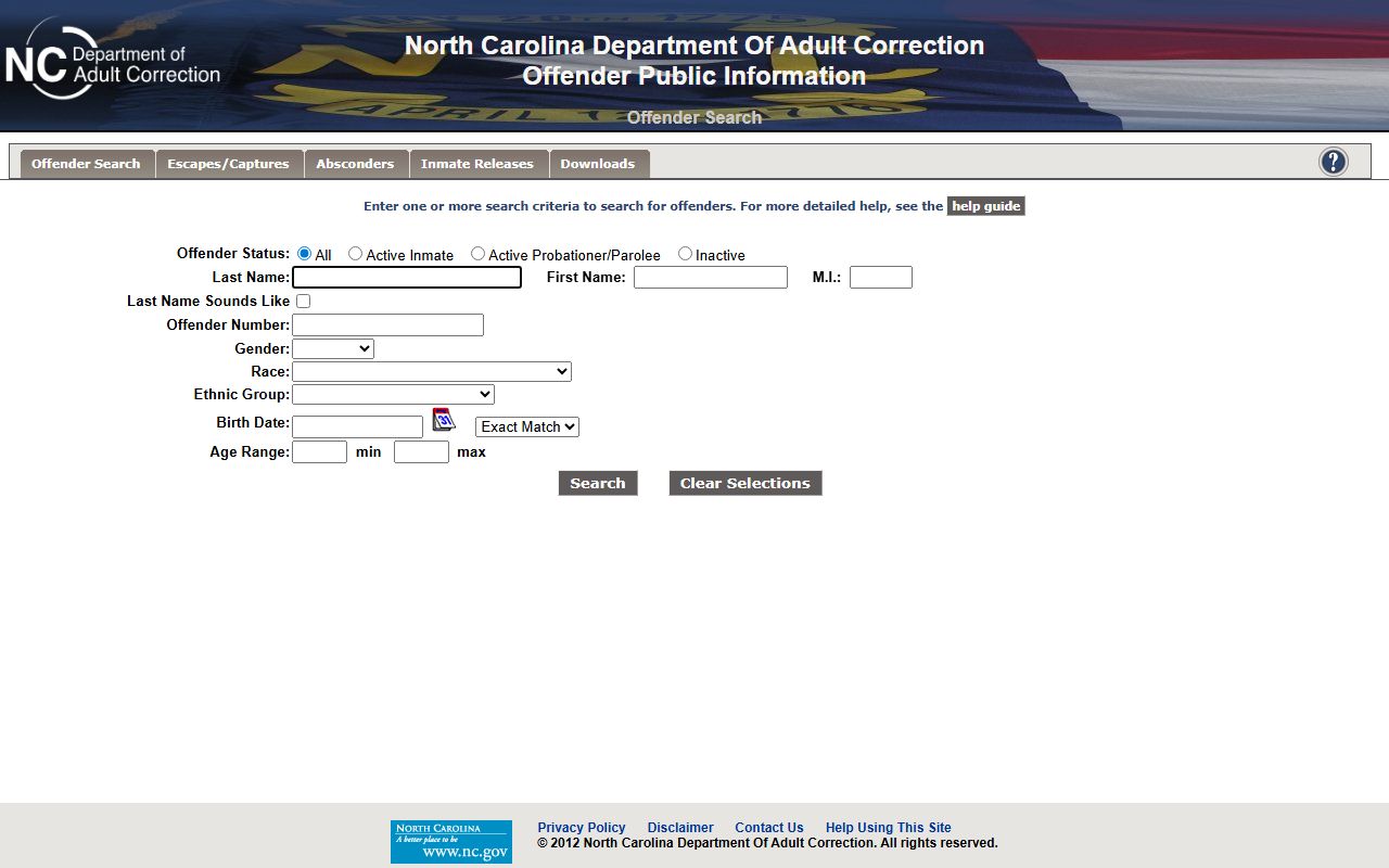 NC DAC offender public information search for Guilford County released inmates