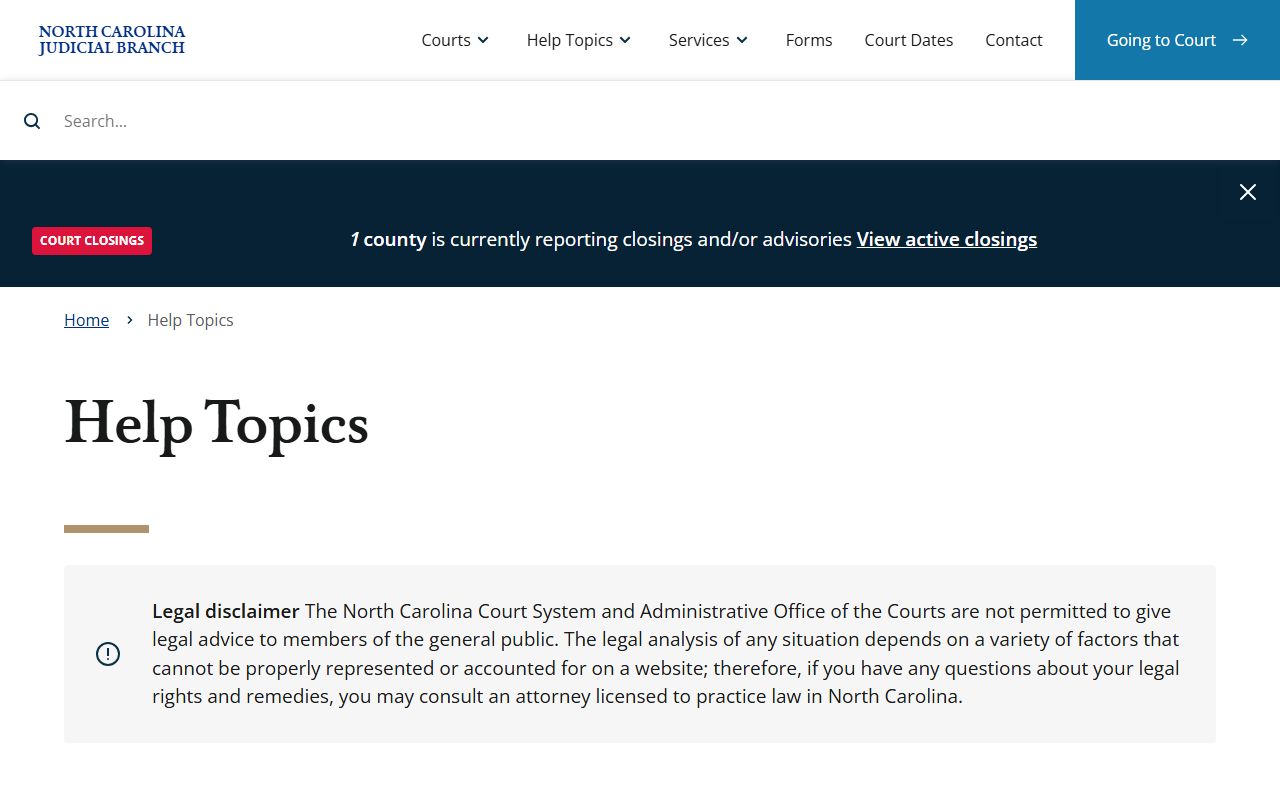 North Carolina Judicial Branch help topics for Guilford County court records