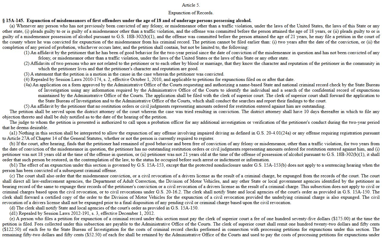 North Carolina criminal process statutes for Guilford County traffic and DWI cases